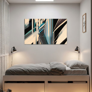 Poster Dinâmicas Abstratas Modernas em Azul e Creme