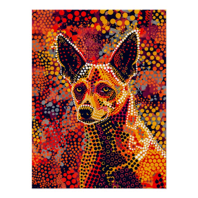 Póster Dingo no Estilo de Arte Ponto Aborigine (Frente)