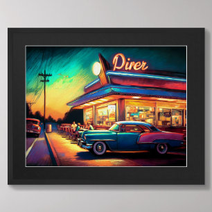 Poster Dinheiro e carro da vintagem de desenho de Pastel