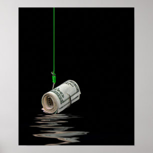 Poster dinheiro no gancho de peixe