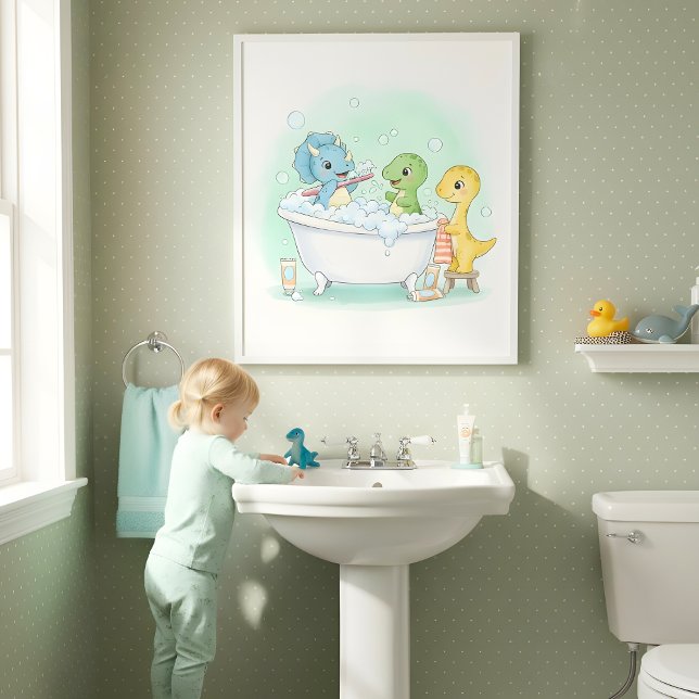 Poster Dino Bath Squad Kids Bathroom Wall Art (Criador carregado)