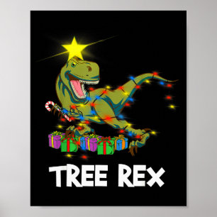 Poster Dino de Natal Engraçado Árvore Rex Homens Mulheres