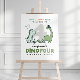 Poster Dino Quatro Sinal de Boas-vindas de Aniversário