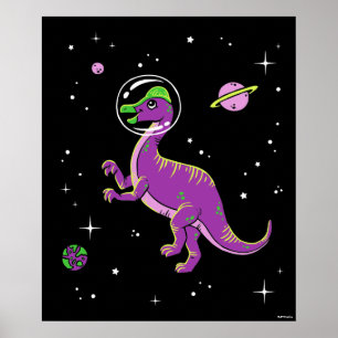 Poster Dinos Coritossauros Roxos E Verdes No Espaço
