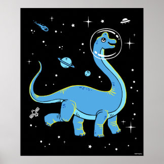 Poster Dinos Do Brachiossauro Azul No Espaço