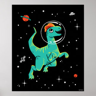 Poster Dinos Do Teal E Do Dilophossauro Laranja No Espaço