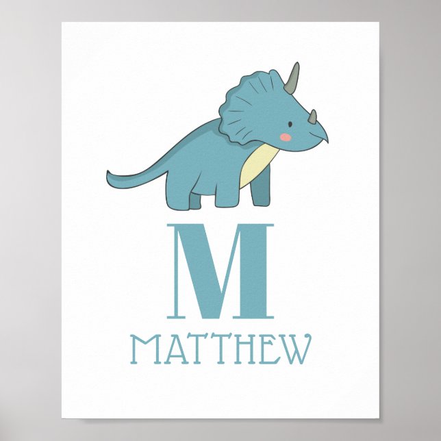 Poster Dinosaur Birthday Party | Blue Triceratops Dino (Frente)