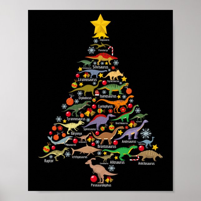 Poster Dinosaur Christmas Tree Dino Trex Paleontologist X (Frente)