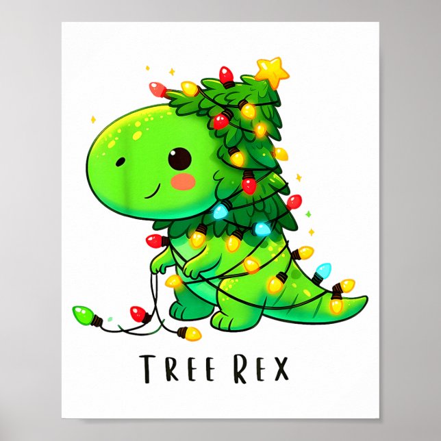 Poster Dinosaur Christmas Tree Rex Pajamas Men Boys Xmas  (Frente)