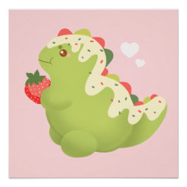 Póster Dinosaur de Matcha de Morango