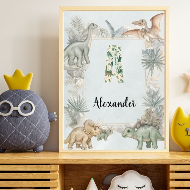 Poster Dinosaur Personalized Name Monogram A Nursery (Criador carregado)
