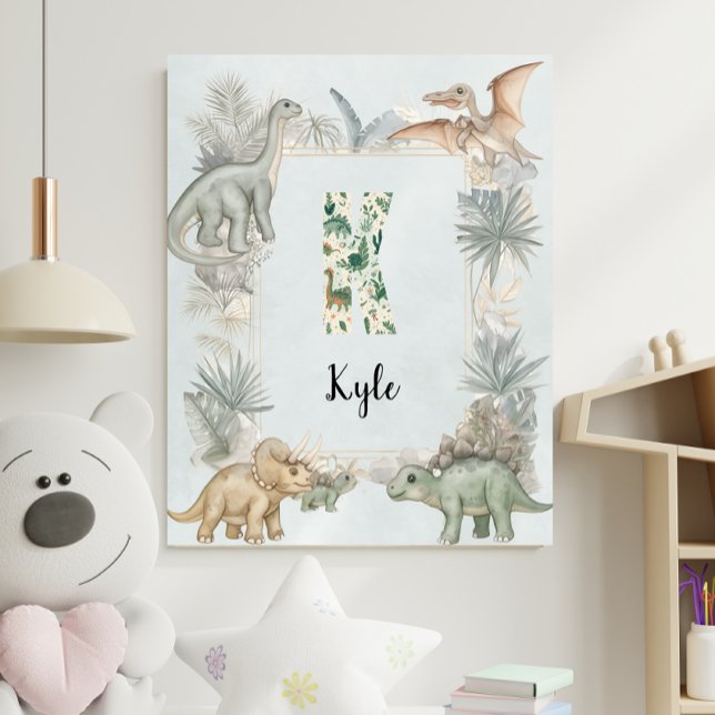 Poster Dinosaur Personalized Name Monogram K Nursery (Criador carregado)