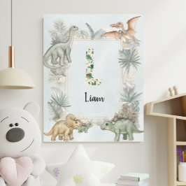 Poster Dinosaur Personalized Name Monogram L Nursery
