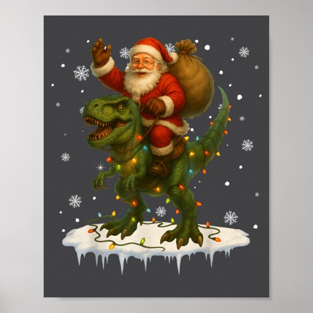 Poster Dinosaur T Rex Christmas Santa Boys Men Girls Xmas (Frente)