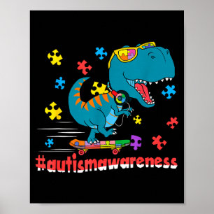 Poster Dinosauro engraçado de skate conscientização autis