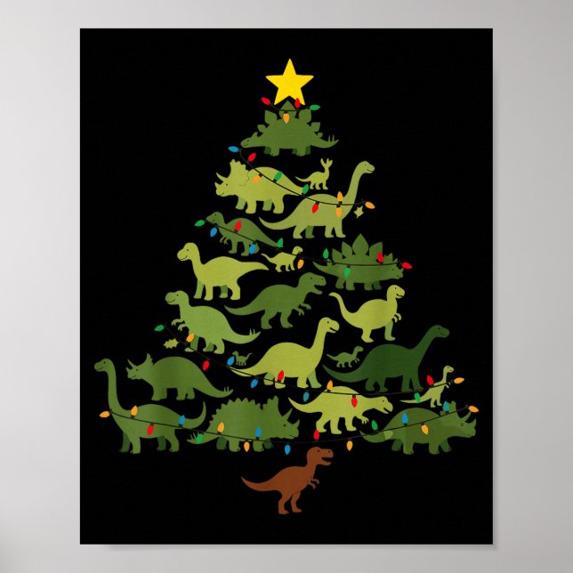 Poster Dinosaurs Christmas Tree Merry Dinomas Funny Famil (Frente)
