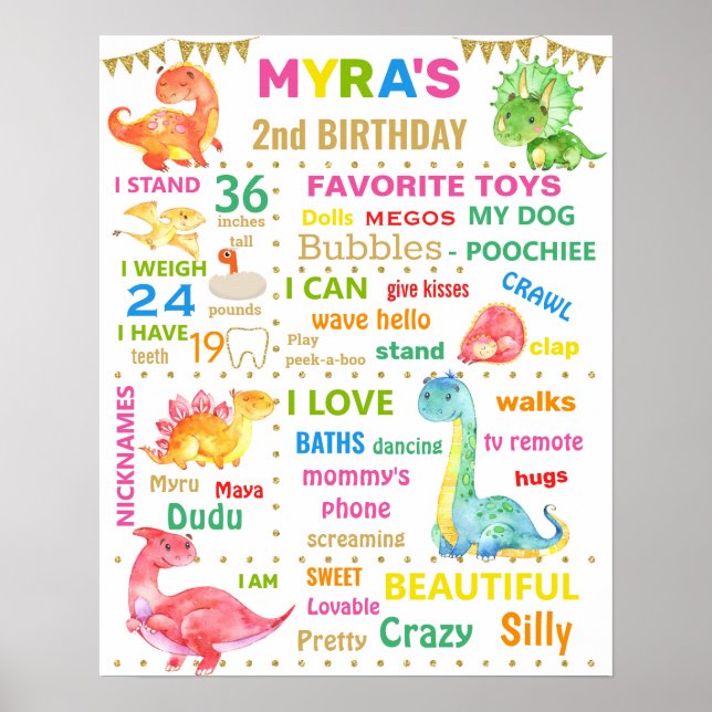 Poster Dinossaur Girl Dino Birthday (Frente)