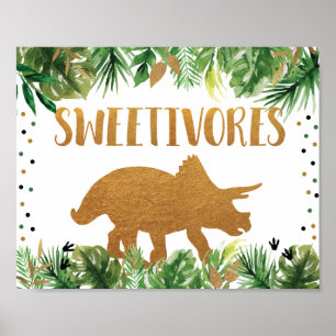 Poster Dinossaur Sweetores Sinal de Mesa de Aniversário