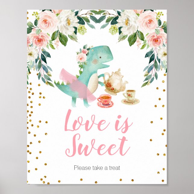 Poster Dinossaur Tea Party Chá de fraldas Love is Sweet (Frente)