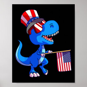 Poster Dinossauro 4 De Julho Camisa Bandeira Dos Eua Meni