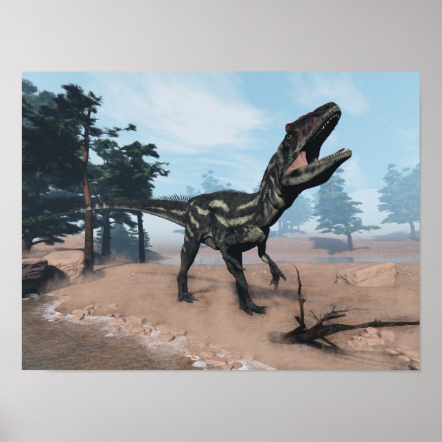 Póster Dinossauro Allosaurus rugindo - renderização 3D (Frente)