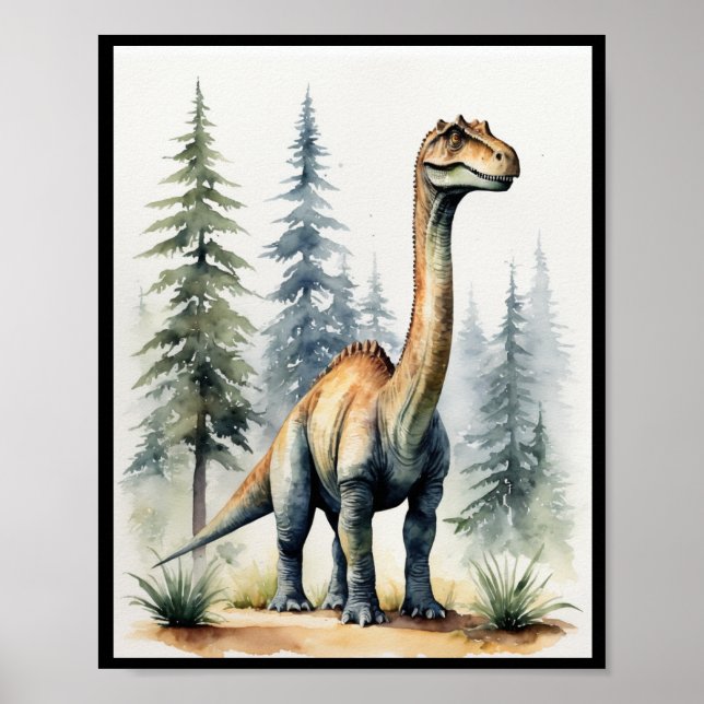 Poster Dinossauro Aquarela Brachiosaurus Sauropod WallArt (Frente)
