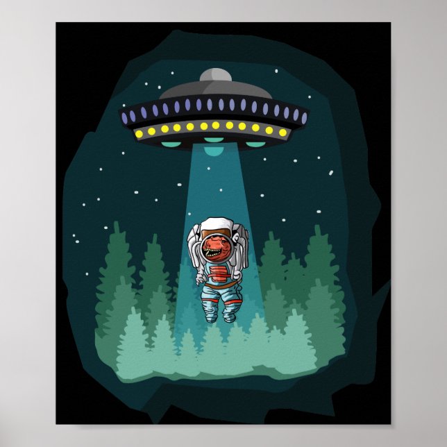 Poster Dinossauro Astronauta UFO T-Rex (Frente)