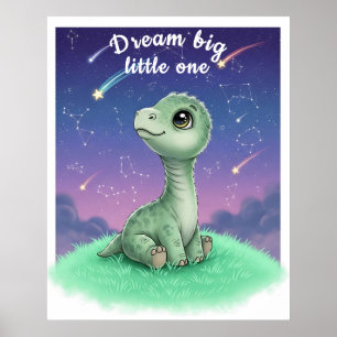 Poster Dinossauro Bebê no Céu Noturno, Personalizável na 