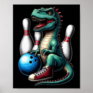 Poster Dinossauro Boliche Ll Gráfico Engraçado Dino Bowle