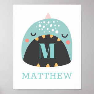 Poster Dinossauro bonito. Blue Dino para bebê / Nursery