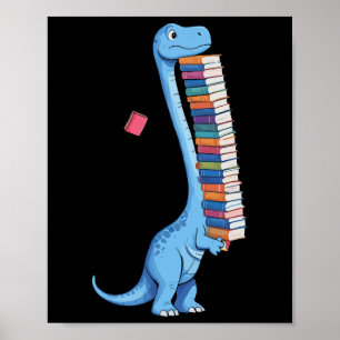Poster Dinossauro carregando livro lendo Dino 