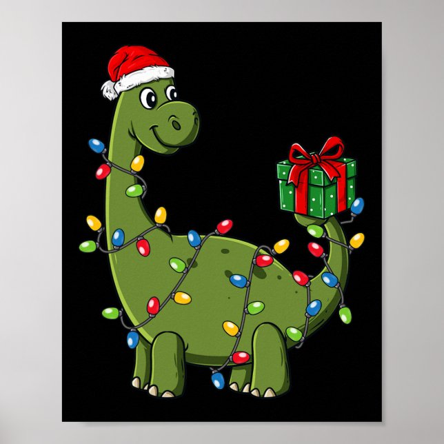 Poster Dinossauro De Natal Com Meninos Divertidos De Luz  (Frente)