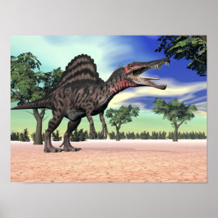 Poster Dinossauro de Spinosaurus no deserto - 3D rendem