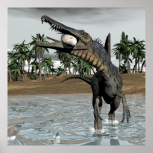 Póster Dinossauro de Spinosaurus que come peixes - 3D