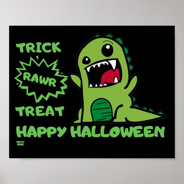 Poster Dinossauro Dia de as Bruxas engraçado "TRICK RAWR  (Frente)