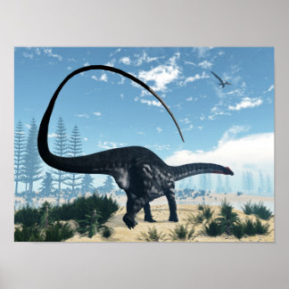 Poster dinossauro do Apatossauro no deserto - renderizaçã
