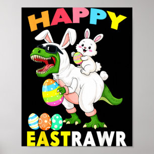 Poster Dinossauro do Dia de Páscoa T-rex Coelho Feliz Pás
