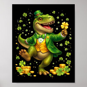 Poster Dinossauro do Dia de São Patrício Vestindo Smoking