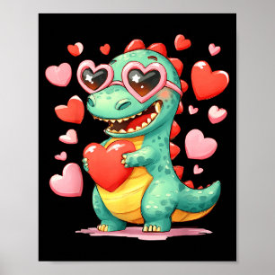 Poster Dinossauro do Dia dos Namorados Trex Segurando Cor