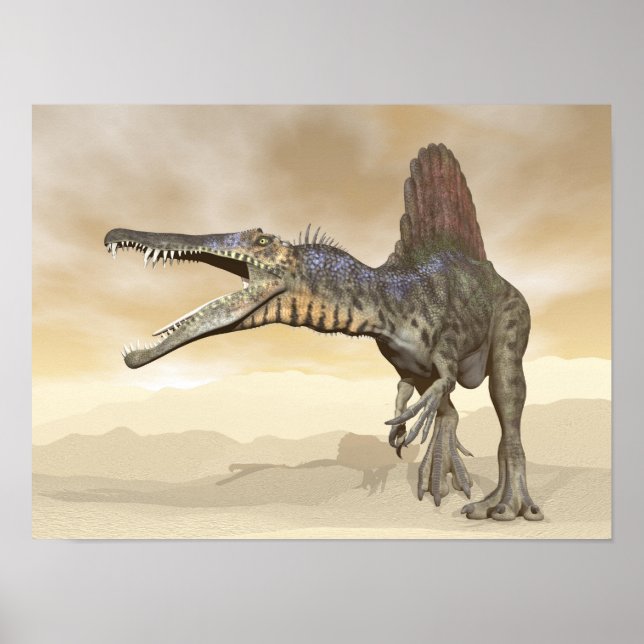 Póster Dinossauro do espinossauro no deserto - renderizaç (Frente)