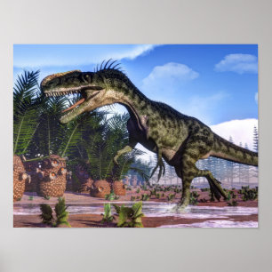 Póster Dinossauro do Monolophosaurus - 3D rendem