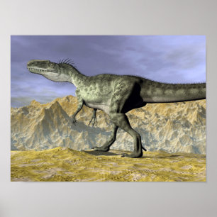 Póster Dinossauro do Monolophosaurus no deserto - 3D