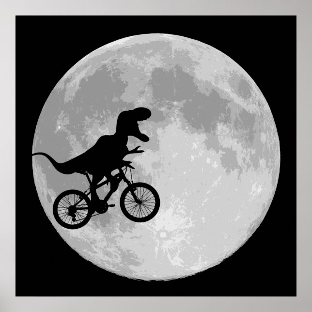 Poster Dinossauro em bicicleta no céu com lua (Frente)