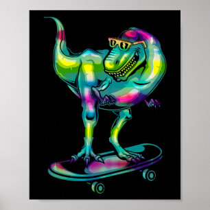 Poster Dinossauro Em Skate Patinando Patinador Equipament