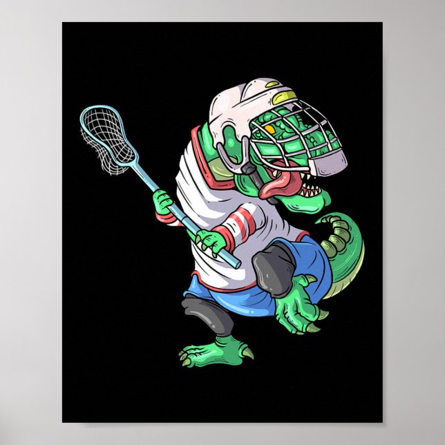 Poster Dinossauro Lacrosse T Rex Com Bastão De Lacrosse E (Frente)