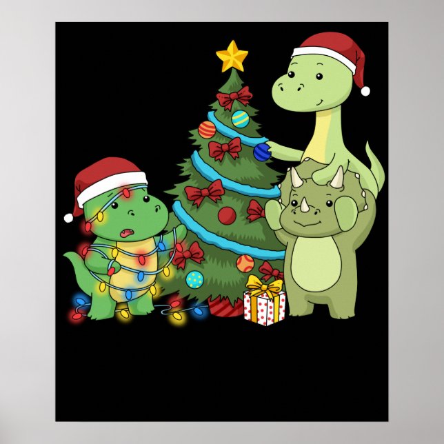Poster Dinossauro Natal Crianças Árvore de Natal Dinossau (Frente)