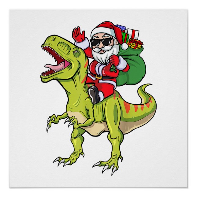 Póster Dinossauro Natal Papai Noel Camisa T-Rex Boys Ki (Frente)