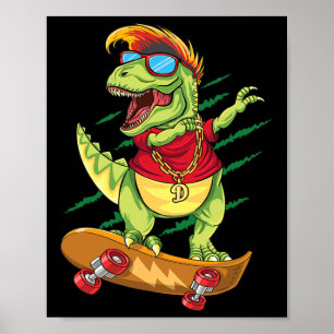Poster Dinossauro Patinador Radical Fazendo Dab T Rex S