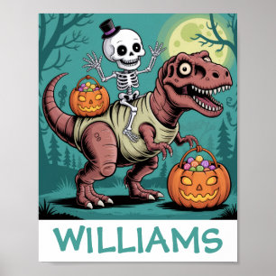 Poster Dinossauro Personalizado do Esqueleto do Halloween