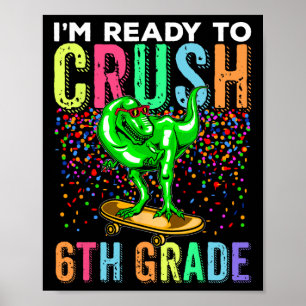Poster Dinossauro Primeiro Dia De Escola 6º Ano Skateboar